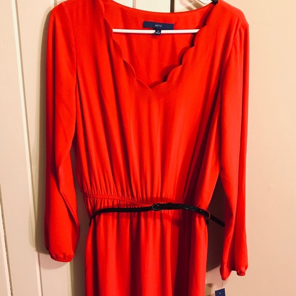 Apt. 9 red midi dress with scalloped neck line - Picture 1 of 4